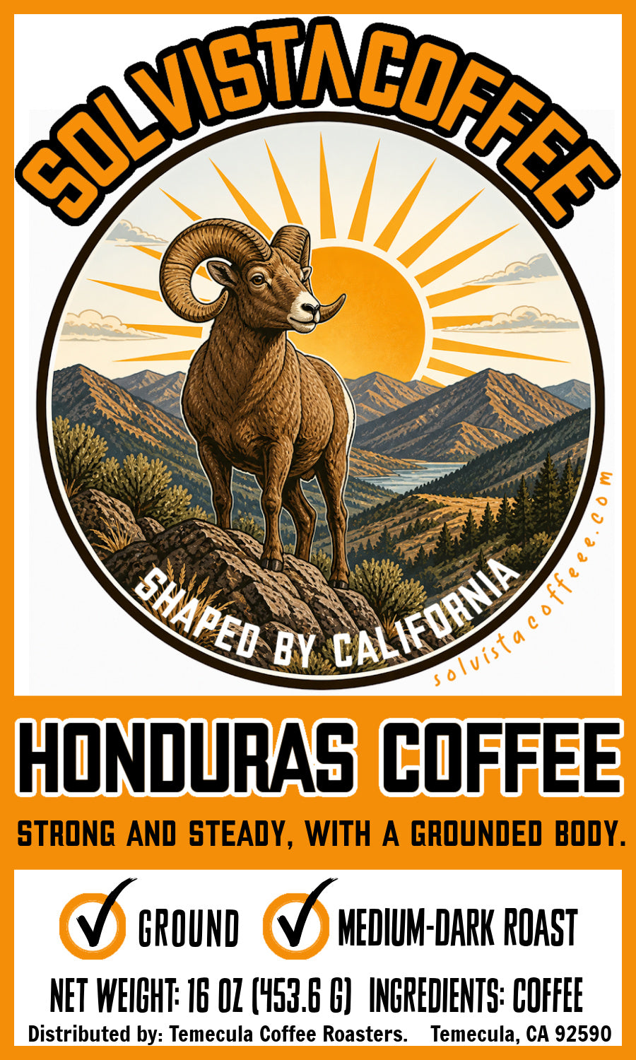 SOLVISTA Ridegeline Coffee; Honduras Single Origin; 1 LB; FREE SHIPPING